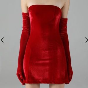 Miscreants Red Velvet Cupid Dress and Gloves